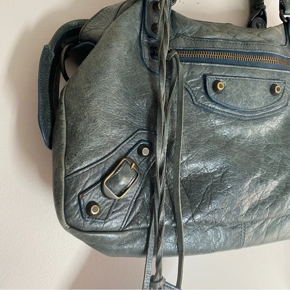 Vintage Balenciaga City Mini green teal leather handbag - Picture 7 of 14